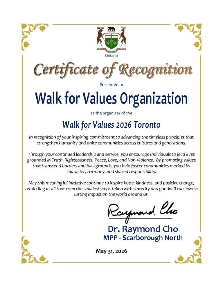 Walk for Values 2026 Toronto - Scroll from MPP Raymond Cho